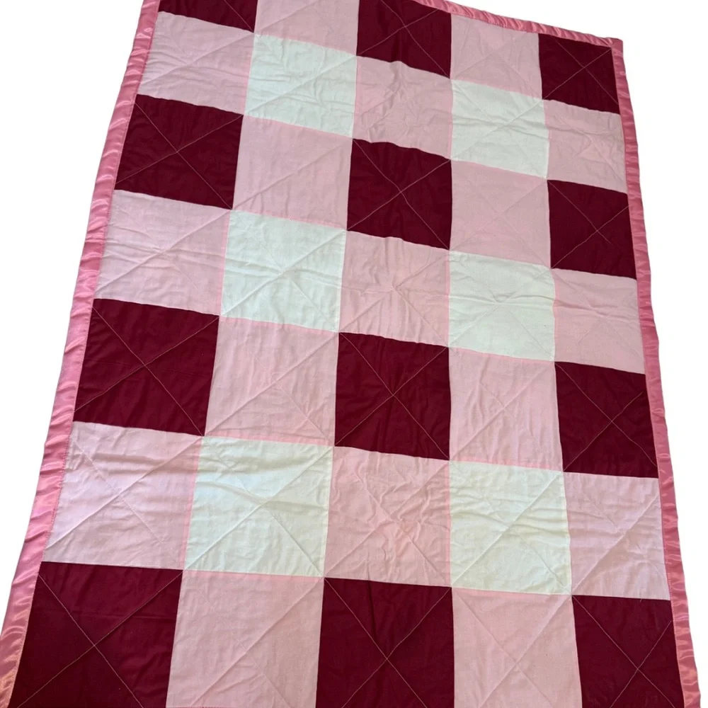 Handmade Pink Patchwork Baby Quilt 32x45 | Floral‎ Reversible Blanket | New